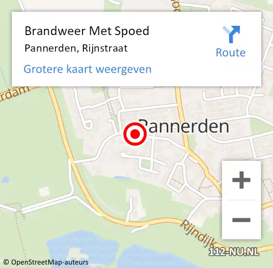 Locatie op kaart van de 112 melding: Brandweer Met Spoed Naar Pannerden, Rijnstraat op 13 januari 2022 15:01