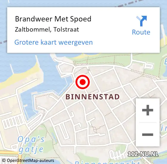 Locatie op kaart van de 112 melding: Brandweer Met Spoed Naar Zaltbommel, Tolstraat op 13 januari 2022 15:18