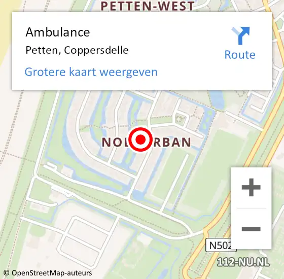 Locatie op kaart van de 112 melding: Ambulance Petten, Coppersdelle op 13 januari 2022 15:31