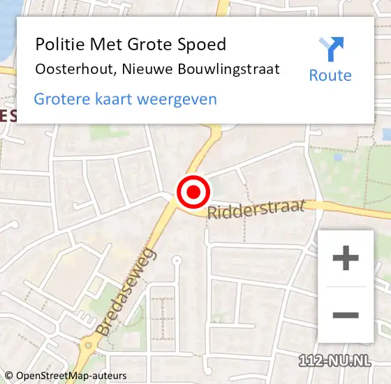 Locatie op kaart van de 112 melding: Politie Met Grote Spoed Naar Oosterhout, Nieuwe Bouwlingstraat op 13 januari 2022 15:53