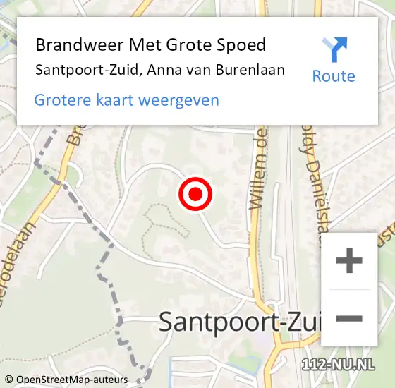 Locatie op kaart van de 112 melding: Brandweer Met Grote Spoed Naar Santpoort-Zuid, Anna van Burenlaan op 13 januari 2022 16:14
