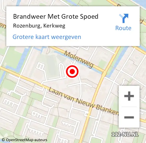 Locatie op kaart van de 112 melding: Brandweer Met Grote Spoed Naar Rozenburg, Kerkweg op 13 januari 2022 16:15