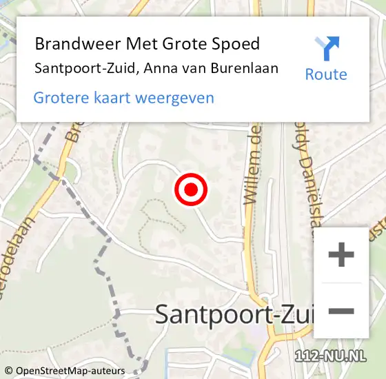 Locatie op kaart van de 112 melding: Brandweer Met Grote Spoed Naar Santpoort-Zuid, Anna van Burenlaan op 13 januari 2022 16:19