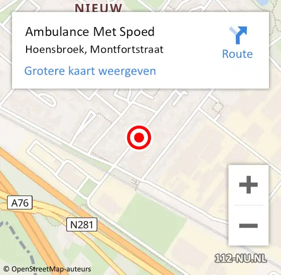 Locatie op kaart van de 112 melding: Ambulance Met Spoed Naar Hoensbroek, Montfortstraat op 5 juli 2014 08:32