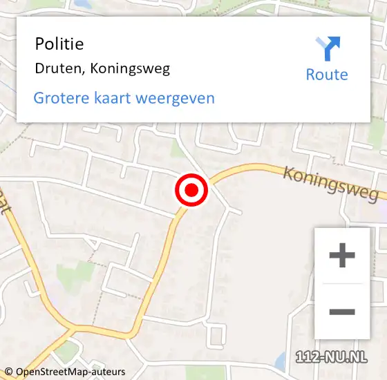Locatie op kaart van de 112 melding: Politie Druten, Koningsweg op 13 januari 2022 16:26