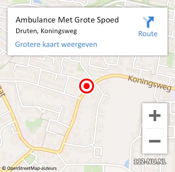 Locatie op kaart van de 112 melding: Ambulance Met Grote Spoed Naar Druten, Koningsweg op 13 januari 2022 16:27