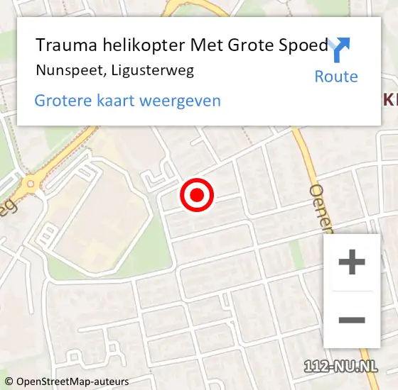 Locatie op kaart van de 112 melding: Trauma helikopter Met Grote Spoed Naar Nunspeet, Ligusterweg op 13 januari 2022 16:56