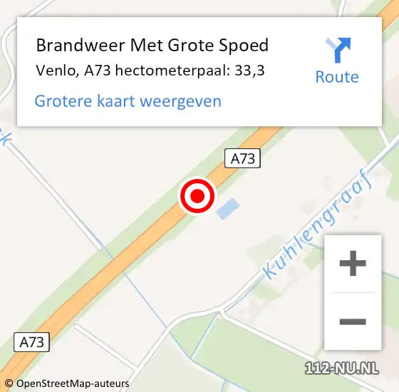 Locatie op kaart van de 112 melding: Brandweer Met Grote Spoed Naar Venlo, A73 hectometerpaal: 33,3 op 13 januari 2022 17:34