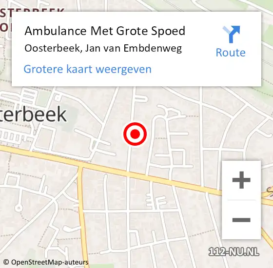 Locatie op kaart van de 112 melding: Ambulance Met Grote Spoed Naar Oosterbeek, Jan van Embdenweg op 13 januari 2022 17:54