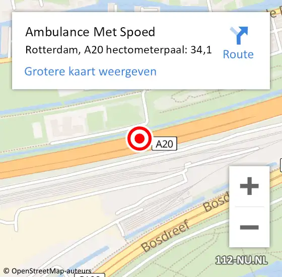 Locatie op kaart van de 112 melding: Ambulance Met Spoed Naar Rotterdam, A20 hectometerpaal: 34,1 op 13 januari 2022 18:07