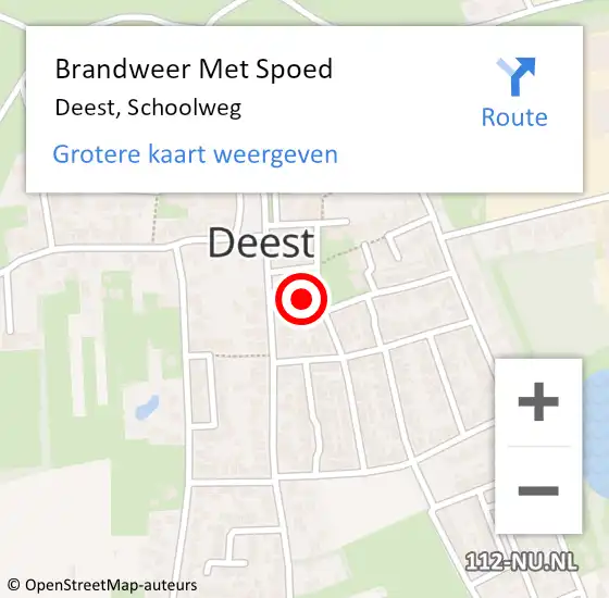 Locatie op kaart van de 112 melding: Brandweer Met Spoed Naar Deest, Schoolweg op 13 januari 2022 19:14