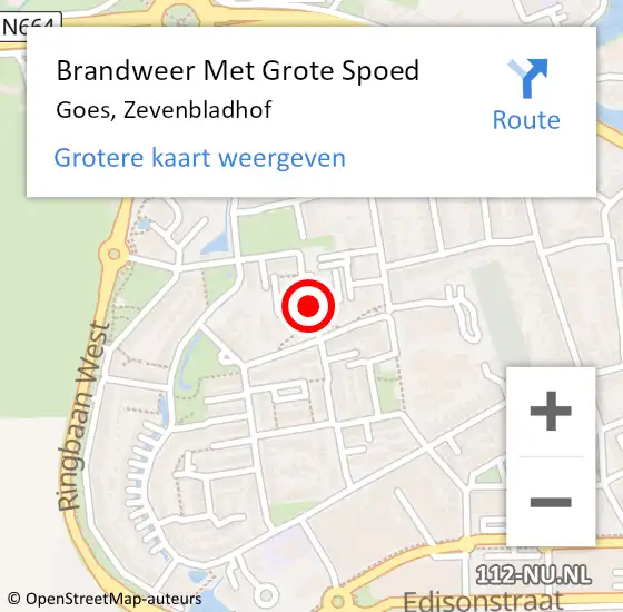 Locatie op kaart van de 112 melding: Brandweer Met Grote Spoed Naar Goes, Zevenbladhof op 13 januari 2022 19:16