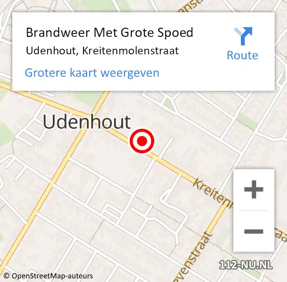 Locatie op kaart van de 112 melding: Brandweer Met Grote Spoed Naar Udenhout, Kreitenmolenstraat op 13 januari 2022 19:48