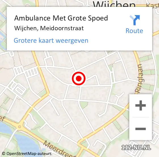 Locatie op kaart van de 112 melding: Ambulance Met Grote Spoed Naar Wijchen, Meidoornstraat op 13 januari 2022 19:49