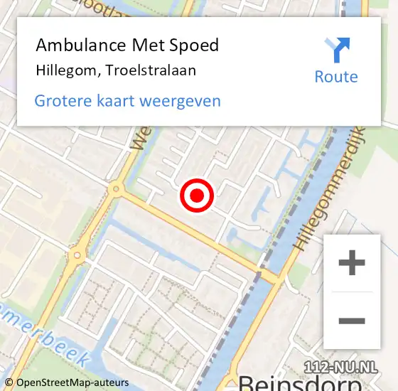 Locatie op kaart van de 112 melding: Ambulance Met Spoed Naar Hillegom, Troelstralaan op 13 januari 2022 20:15