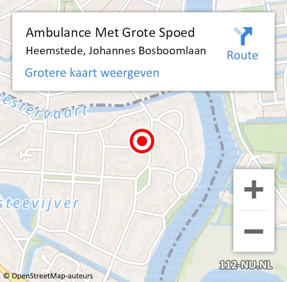 Locatie op kaart van de 112 melding: Ambulance Met Grote Spoed Naar Heemstede, Johannes Bosboomlaan op 13 januari 2022 20:16