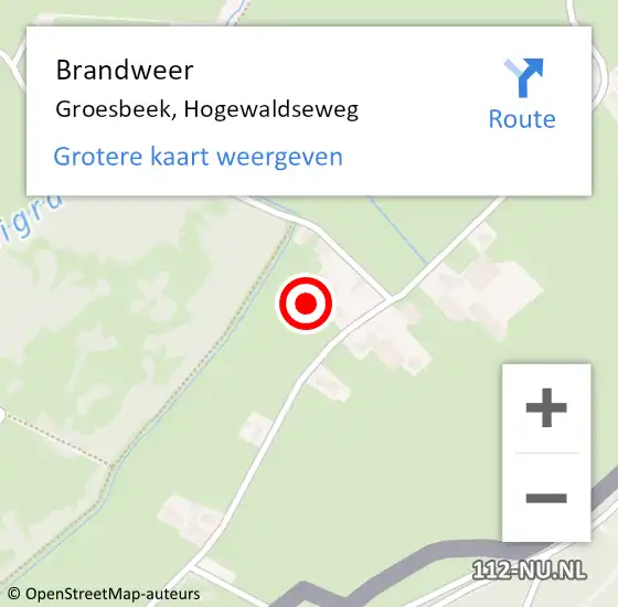 Locatie op kaart van de 112 melding: Brandweer Groesbeek, Hogewaldseweg op 13 januari 2022 20:52