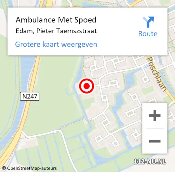 Locatie op kaart van de 112 melding: Ambulance Met Spoed Naar Edam, Pieter Taemszstraat op 13 januari 2022 21:05