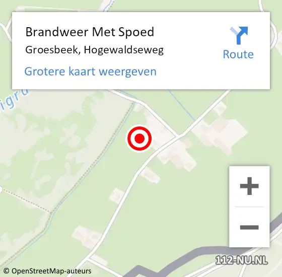 Locatie op kaart van de 112 melding: Brandweer Met Spoed Naar Groesbeek, Hogewaldseweg op 13 januari 2022 21:10