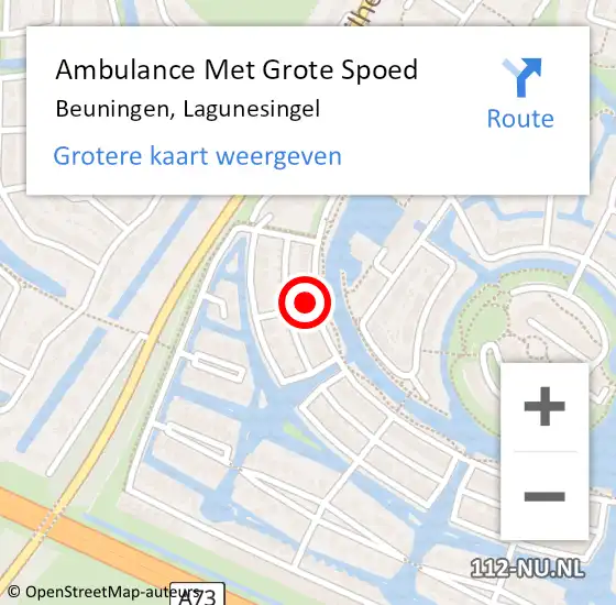 Locatie op kaart van de 112 melding: Ambulance Met Grote Spoed Naar Beuningen, Lagunesingel op 13 januari 2022 21:11