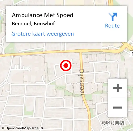 Locatie op kaart van de 112 melding: Ambulance Met Spoed Naar Bemmel, Bouwhof op 13 januari 2022 22:26