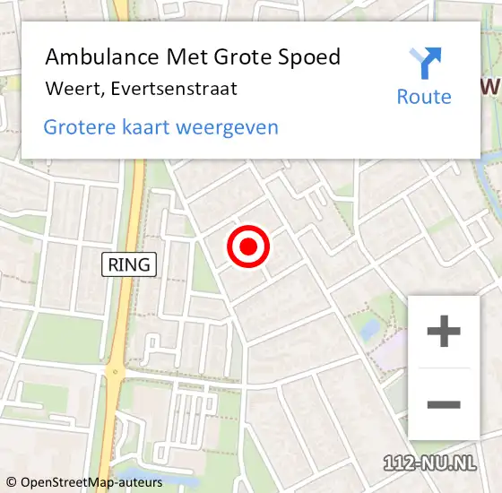 Locatie op kaart van de 112 melding: Ambulance Met Grote Spoed Naar Weert, Evertsenstraat op 14 januari 2022 00:04