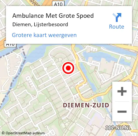 Locatie op kaart van de 112 melding: Ambulance Met Grote Spoed Naar Diemen, Lijsterbesoord op 14 januari 2022 00:29