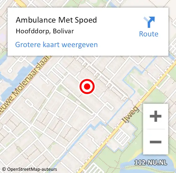 Locatie op kaart van de 112 melding: Ambulance Met Spoed Naar Hoofddorp, Bolivar op 14 januari 2022 01:43