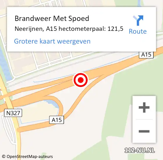 Locatie op kaart van de 112 melding: Brandweer Met Spoed Naar Neerijnen, A15 hectometerpaal: 121,5 op 14 januari 2022 02:27