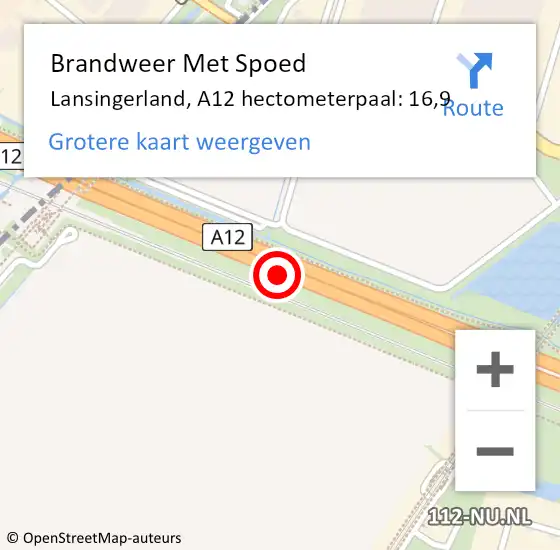 Locatie op kaart van de 112 melding: Brandweer Met Spoed Naar Lansingerland, A12 hectometerpaal: 16,9 op 14 januari 2022 02:52