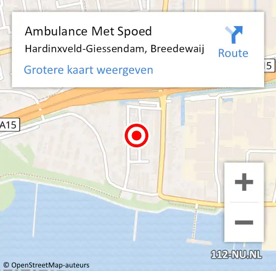 Locatie op kaart van de 112 melding: Ambulance Met Spoed Naar Hardinxveld-Giessendam, Breedewaij op 14 januari 2022 02:53