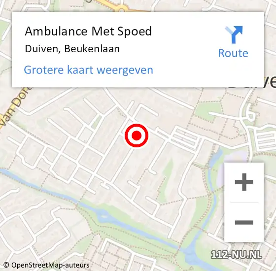 Locatie op kaart van de 112 melding: Ambulance Met Spoed Naar Duiven, Beukenlaan op 14 januari 2022 03:28