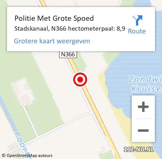 Locatie op kaart van de 112 melding: Politie Met Grote Spoed Naar Stadskanaal, N366 hectometerpaal: 8,9 op 14 januari 2022 05:34