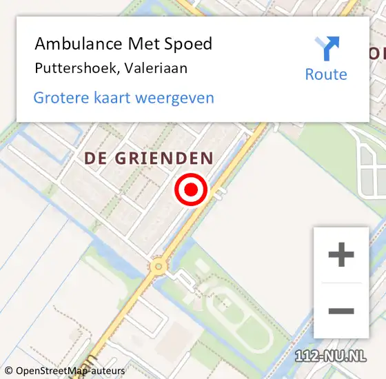 Locatie op kaart van de 112 melding: Ambulance Met Spoed Naar Puttershoek, Valeriaan op 14 januari 2022 06:54