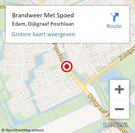 Locatie op kaart van de 112 melding: Brandweer Met Spoed Naar Edam, Dijkgraaf Poschlaan op 5 juli 2014 09:28