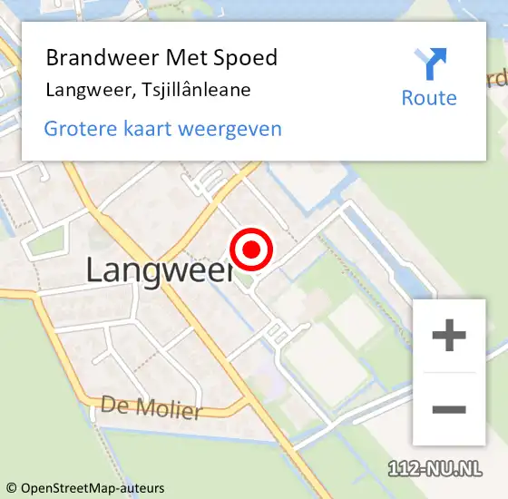 Locatie op kaart van de 112 melding: Brandweer Met Spoed Naar Langweer, Tsjillânleane op 14 januari 2022 07:18