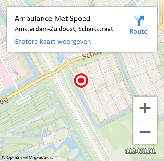 Locatie op kaart van de 112 melding: Ambulance Met Spoed Naar Amsterdam-Zuidoost, Schaikstraat op 14 januari 2022 07:28