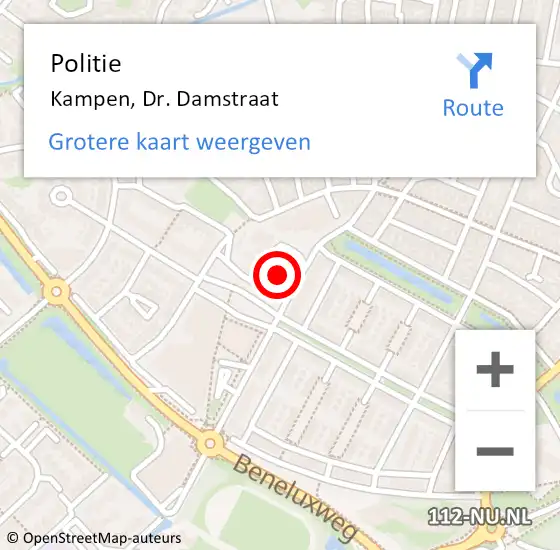 Locatie op kaart van de 112 melding: Politie Kampen, Dr. Damstraat op 14 januari 2022 07:31