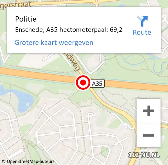Locatie op kaart van de 112 melding: Politie Enschede, A35 hectometerpaal: 69,2 op 14 januari 2022 08:09