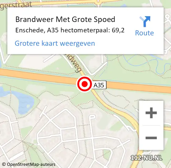 Locatie op kaart van de 112 melding: Brandweer Met Grote Spoed Naar Enschede, A35 hectometerpaal: 69,2 op 14 januari 2022 08:19