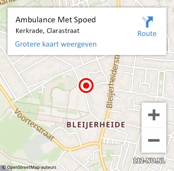 Locatie op kaart van de 112 melding: Ambulance Met Spoed Naar Kerkrade, Clarastraat op 5 juli 2014 09:32