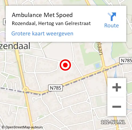 Locatie op kaart van de 112 melding: Ambulance Met Spoed Naar Rozendaal, Hertog van Gelrestraat op 14 januari 2022 08:47