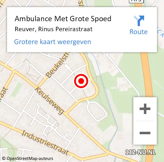 Locatie op kaart van de 112 melding: Ambulance Met Grote Spoed Naar Reuver, Rinus Pereirastraat op 5 juli 2014 09:36