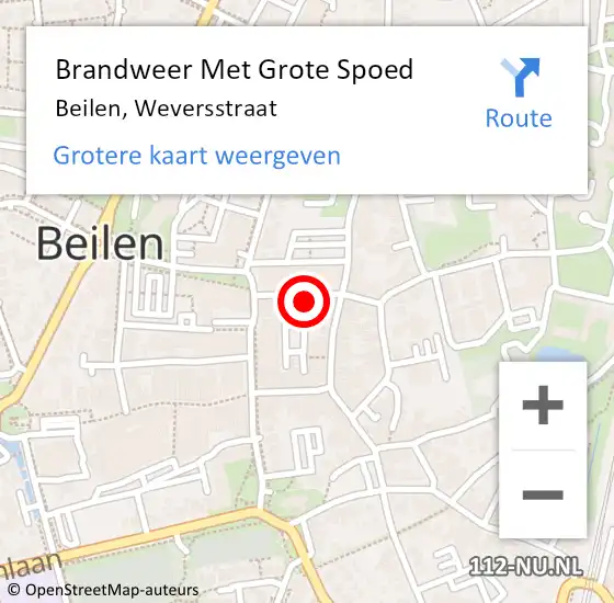 Locatie op kaart van de 112 melding: Brandweer Met Grote Spoed Naar Beilen, Weversstraat op 14 januari 2022 09:17