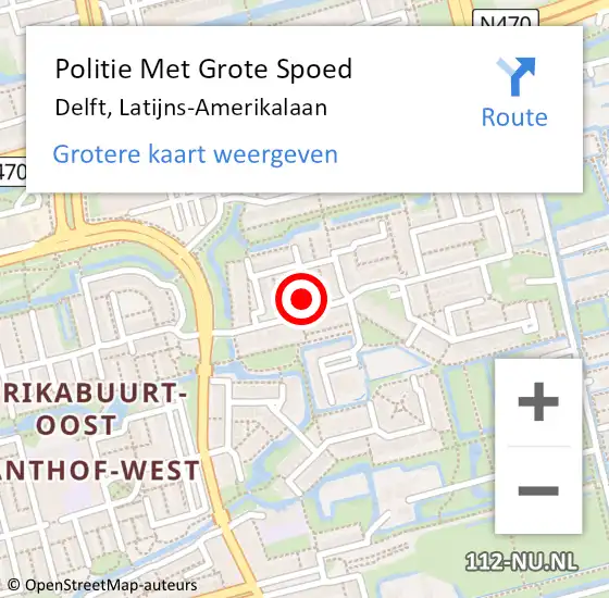Locatie op kaart van de 112 melding: Politie Met Grote Spoed Naar Delft, Latijns-Amerikalaan op 14 januari 2022 10:31
