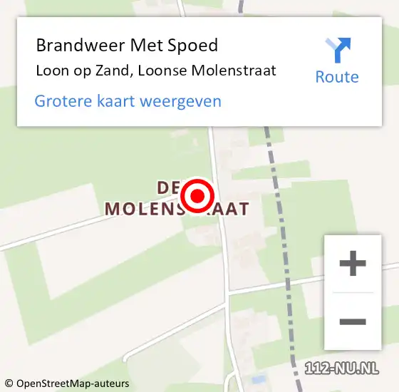 Locatie op kaart van de 112 melding: Brandweer Met Spoed Naar Loon op Zand, Loonse Molenstraat op 14 januari 2022 10:52