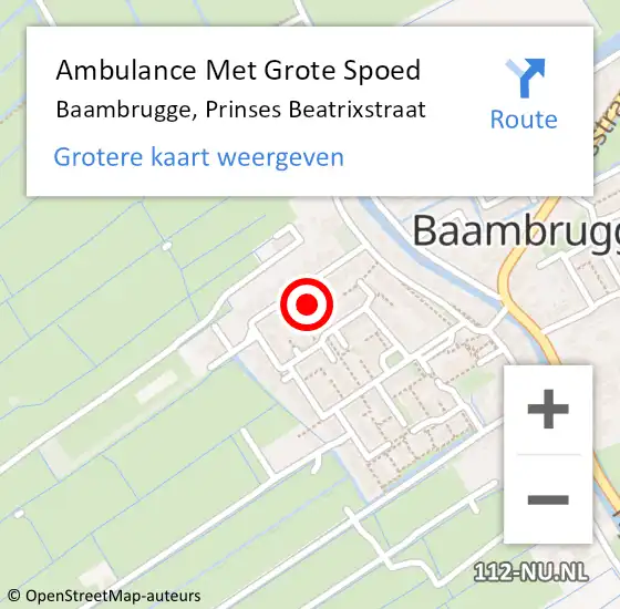 Locatie op kaart van de 112 melding: Ambulance Met Grote Spoed Naar Baambrugge, Prinses Beatrixstraat op 14 januari 2022 10:59