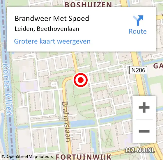 Locatie op kaart van de 112 melding: Brandweer Met Spoed Naar Leiden, Beethovenlaan op 14 januari 2022 11:18