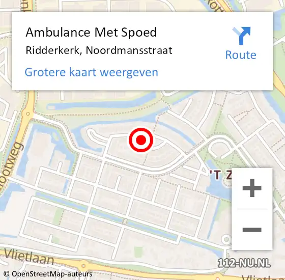 Locatie op kaart van de 112 melding: Ambulance Met Spoed Naar Ridderkerk, Noordmansstraat op 14 januari 2022 12:03
