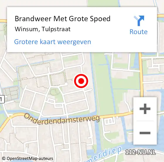 Locatie op kaart van de 112 melding: Brandweer Met Grote Spoed Naar Winsum, Tulpstraat op 14 januari 2022 12:09